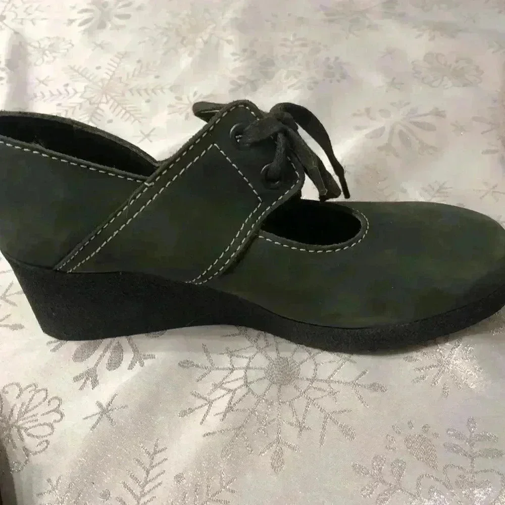 Arche Dark Green Suede Wedge Shoes